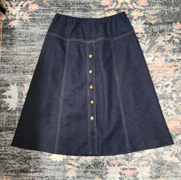 Vintage Graff Californiawear Blue Faux Denim A-Line Midi Skirt – Sz L/XL - Picture 5 of 10